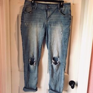 Mid-rise, Medium Wash Distressed Jeans